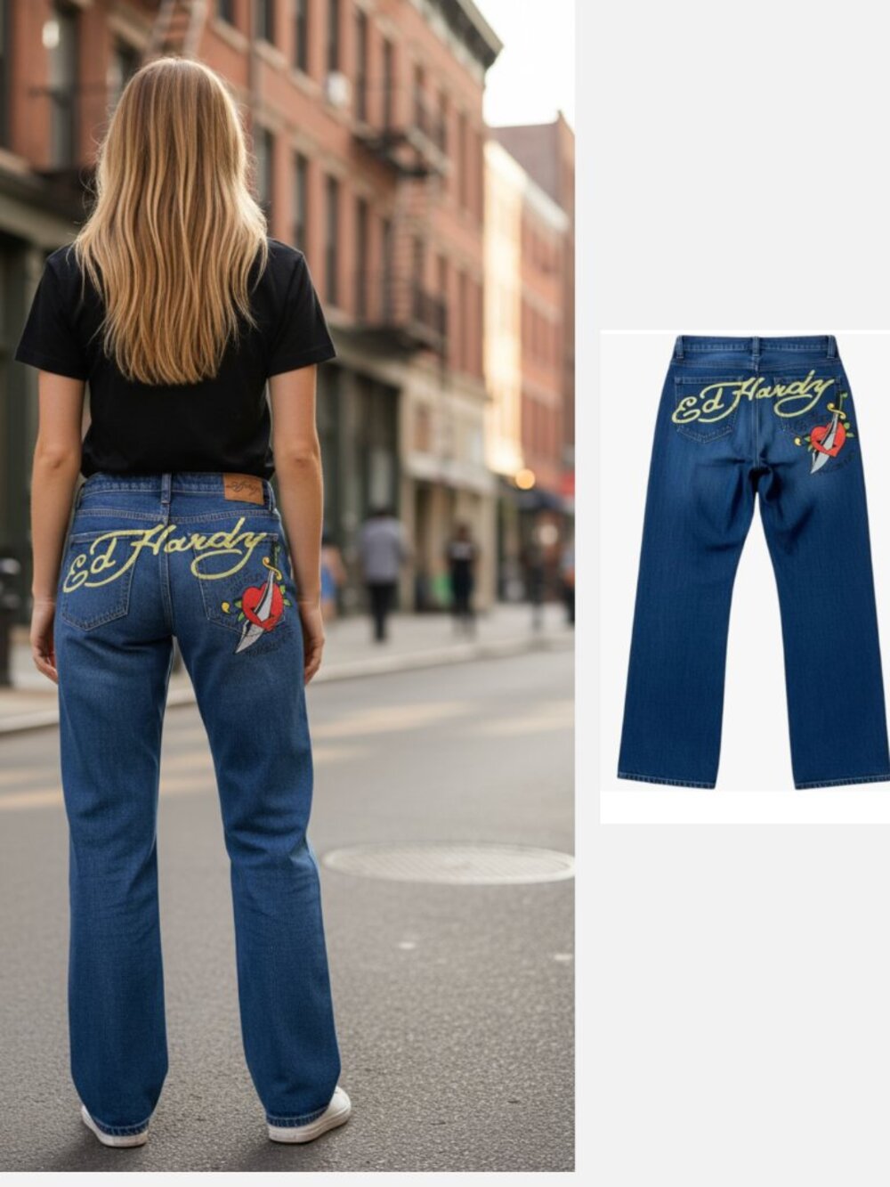 NWT ED HARDY Women’s Dagger Heart Wide Leg Jean WEHDB8300-3 SZ-32